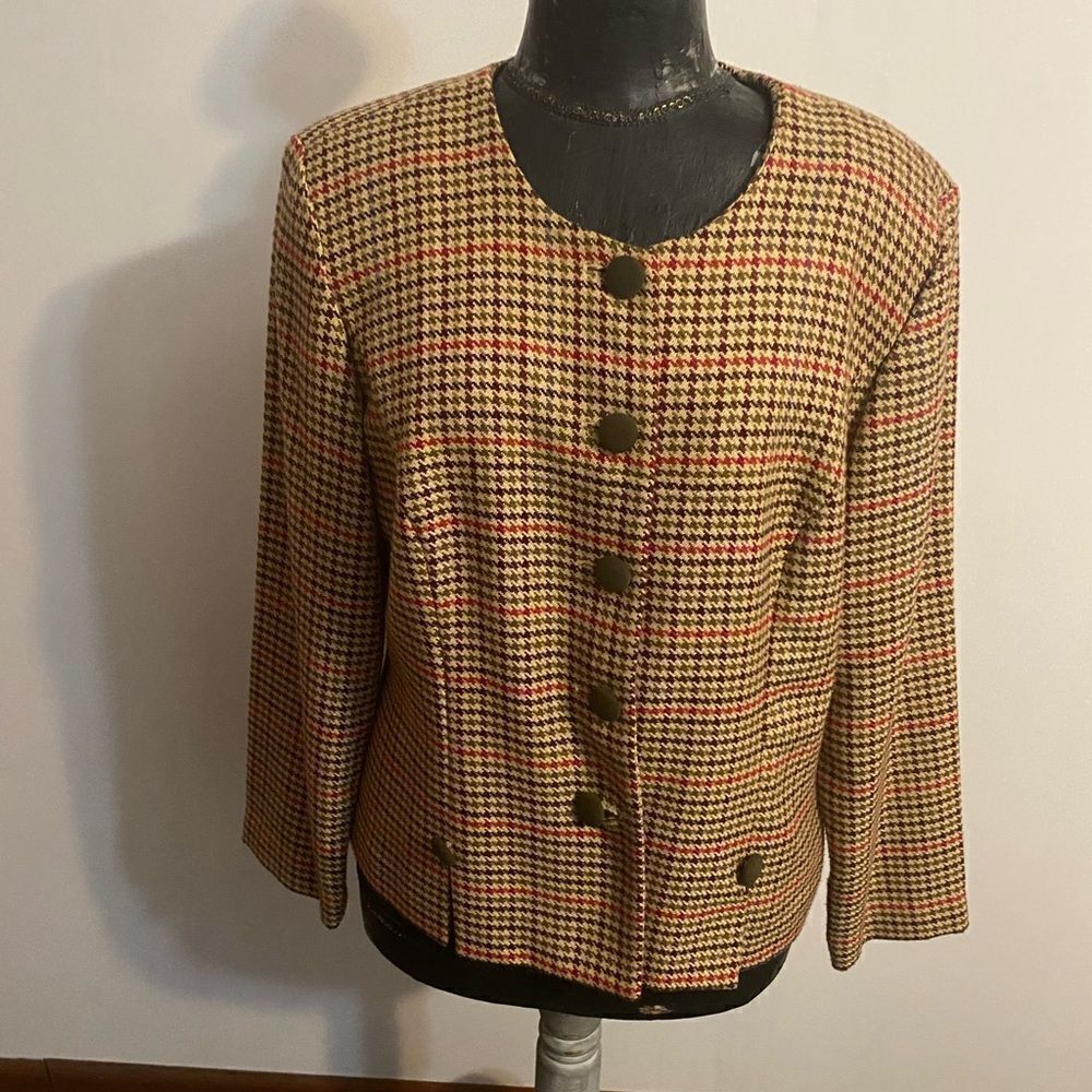 Leslie Fay Brown Checkered blazer, size 16
